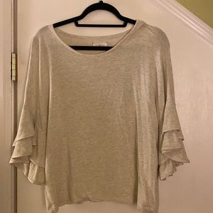LOU & GREY flutter sleeve ultra soft heather oatmeal shirt